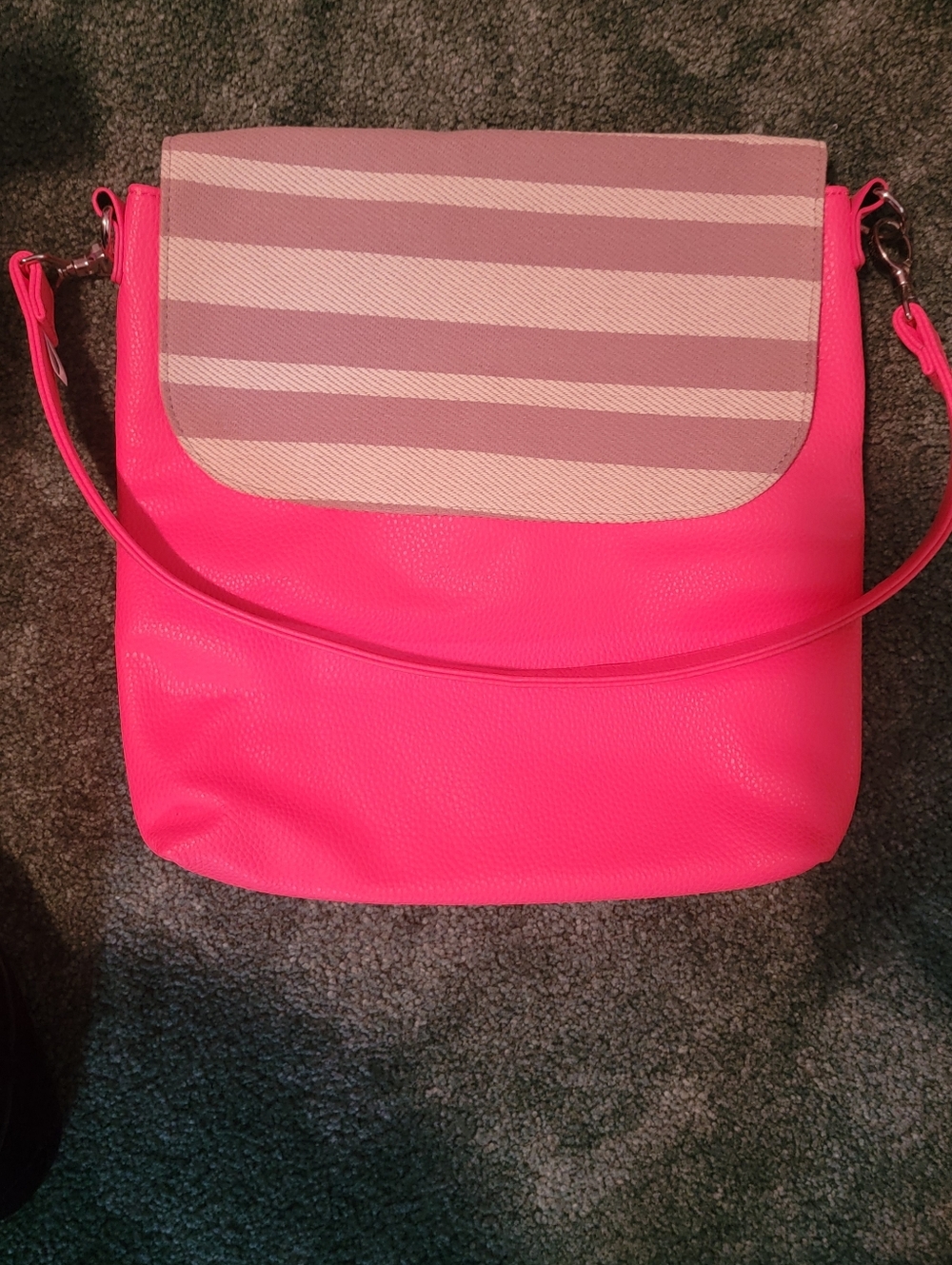 thirty-one Hot Pink Shoulder Bag with Striped Flap